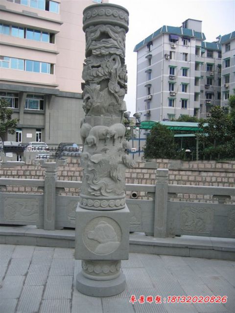 大理石广场十二生肖浮雕文化柱