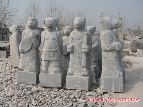 景区兽首人身十二生肖石雕