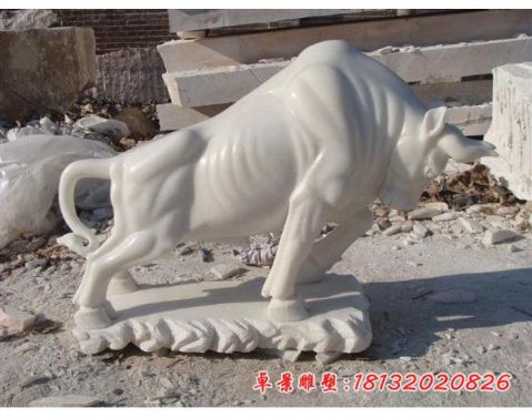 企业汉白玉开荒牛石雕
