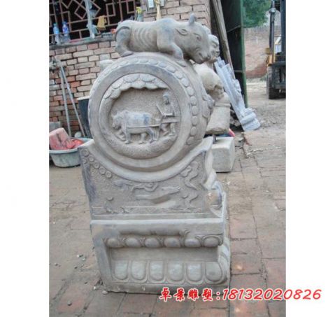 门前大理石牛门墩石雕