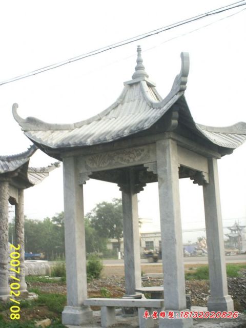 公园大理石四角凉亭石雕