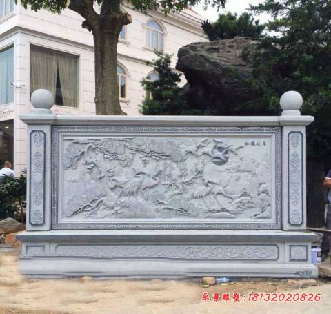 别墅松鹤延年浮雕石影壁