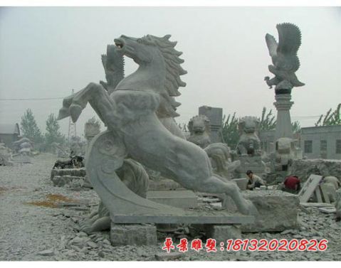 广场动物踏浪奔马石雕