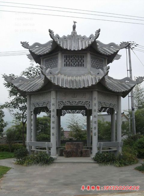 公园大理石八角双层石雕凉亭