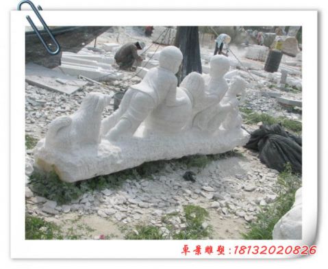 公园拔萝卜的儿童石雕