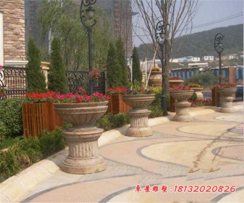 小区道路石雕花盆