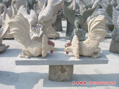 公园大理石斗鸡石雕