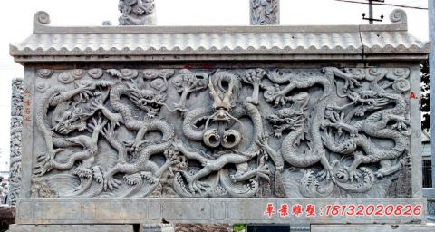 公园龙浮雕石影壁