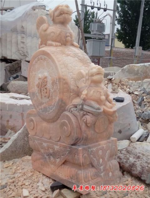 晚霞红福字石门墩