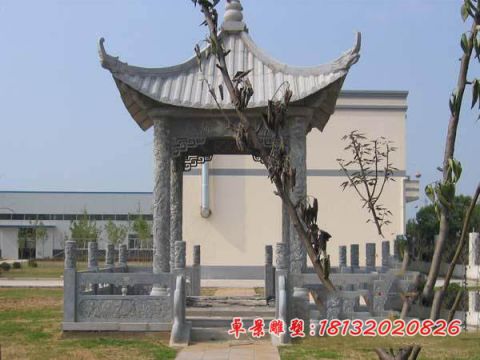 公园青石仿古四角凉亭石雕