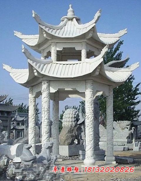 公园大理石六角双层凉亭石雕