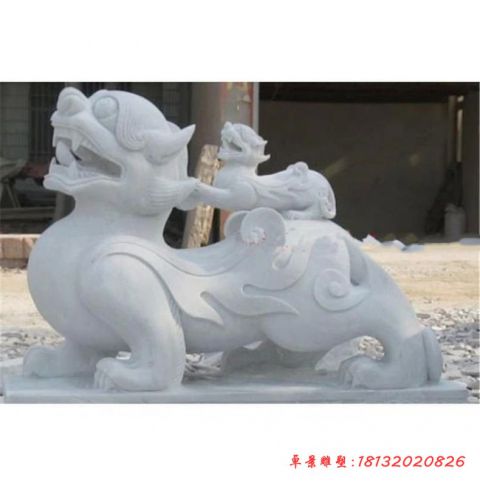 门口大理石母子貔貅石雕