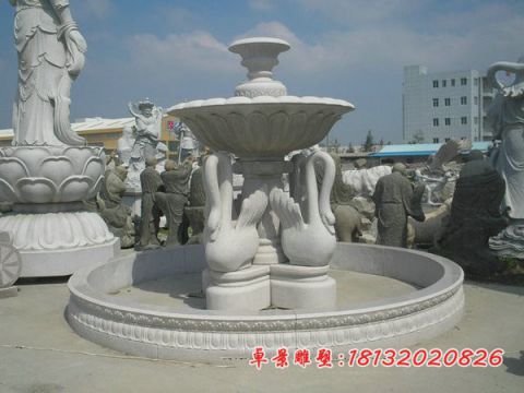 公园汉白玉天鹅喷泉石雕