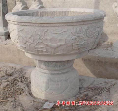 荷花浮雕大理石水缸