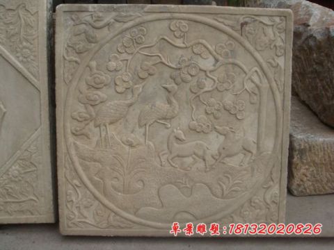 公园壁画鹤鹿同春石浮雕
