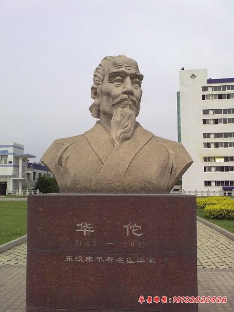 校园古代名医华佗胸像石雕