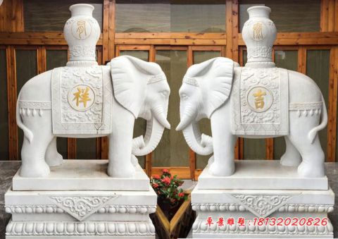 汉白玉吉祥驮宝大象石雕