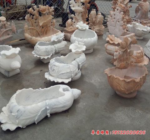 晚霞红白菜造型水缸石雕