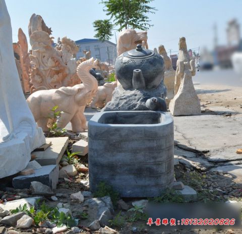 青石仿古茶壶景观石雕