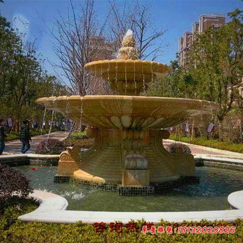 小区喷水盆双层喷泉石雕