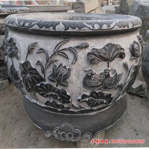 莲花浮雕仿古石水缸