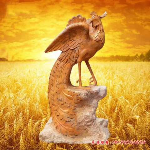 晚霞红公园石雕凤凰