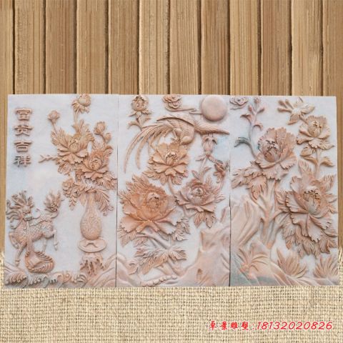 富贵吉祥牡丹花石浮雕