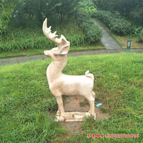 公园摆件晚霞红小鹿石雕