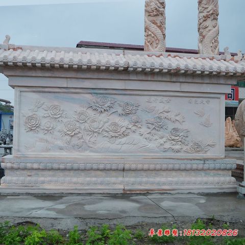 晚霞红国色天香浮雕石影壁