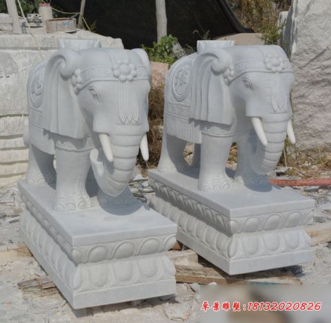 汉白玉吉祥如意大象摆件石雕