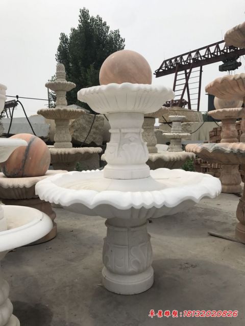汉白玉景观双层风水球石雕