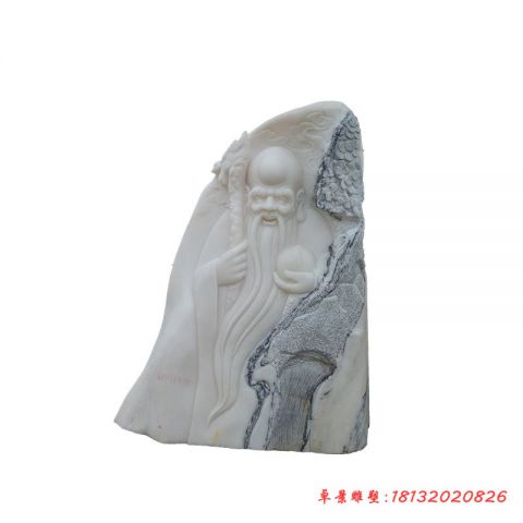汉白玉神像老寿星石浮雕