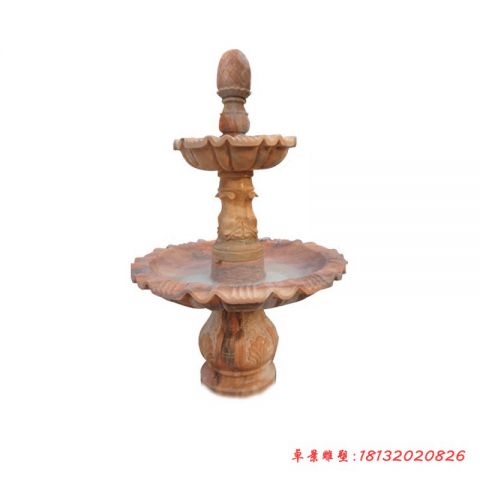 晚霞红双层喷水盆石雕喷泉