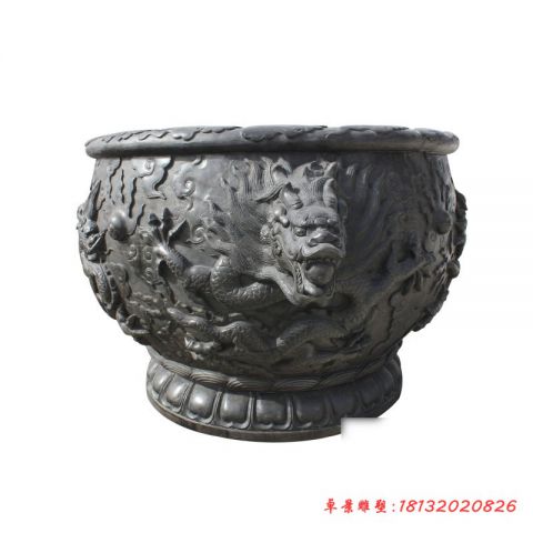 庭院龙浮雕仿古水缸石雕
