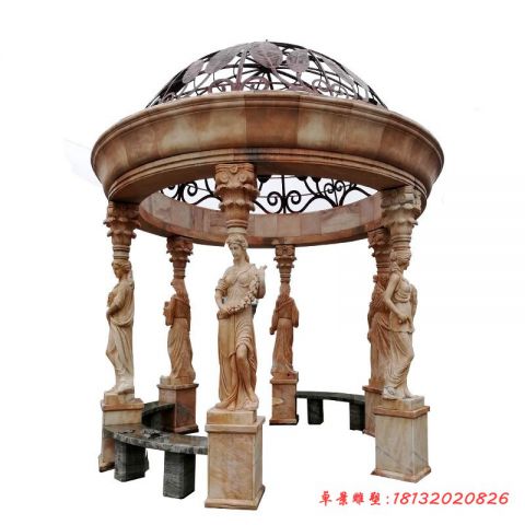 晚霞红西方人物欧式石雕凉亭