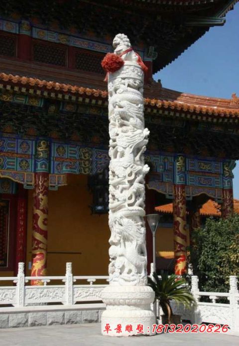 寺庙汉白玉盘龙柱石雕龙柱