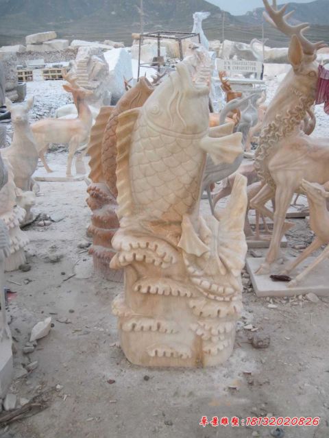 公园大理石喷泉鲤鱼石雕