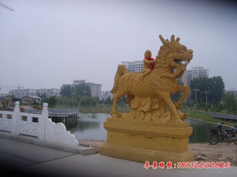 公园景观大理石麒麟送子石雕