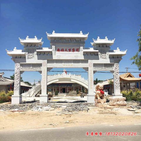汉白玉三门七楼寺庙石牌坊