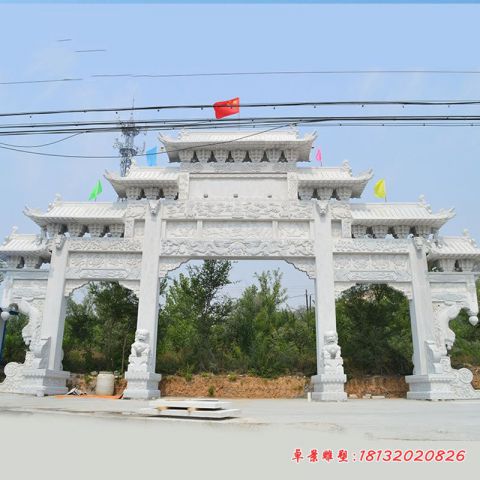 大理石三门七楼石雕牌坊