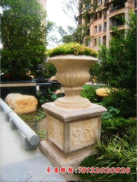 小区砂岩花钵石雕