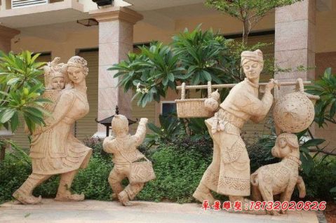 公园人物少数民族一家四口石雕