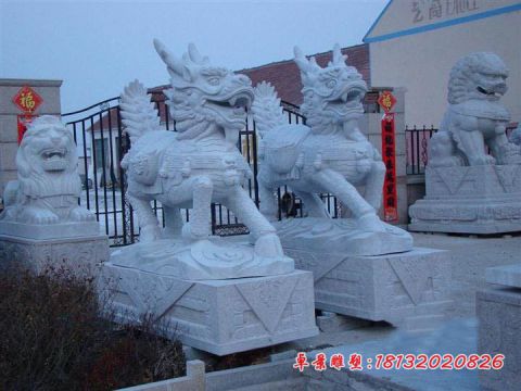 小区大理石立式麒麟石雕