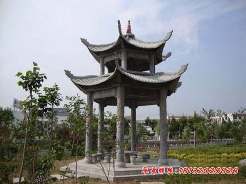 公园景观大理石六角双层凉亭