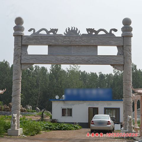大理石双龙戏珠单门石牌坊
