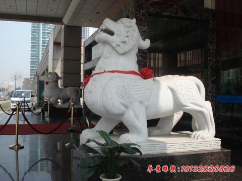 汉白玉门口镇宅神兽天禄石雕