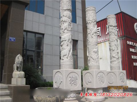 大理石十二生肖浮雕文化柱石雕