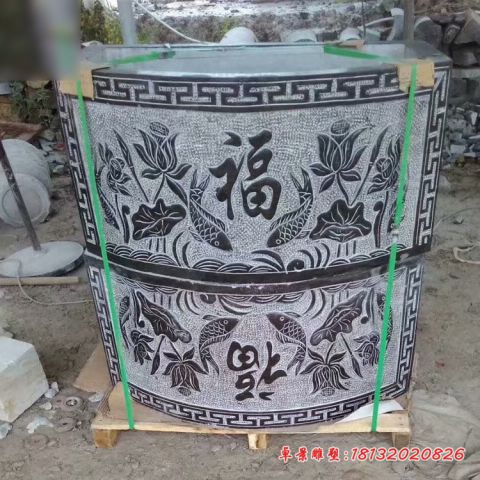 青石福字石浮雕水缸