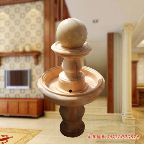 室内双层晚霞红风水球石雕