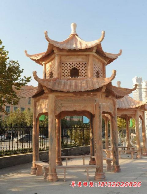 公园景观双层石凉亭